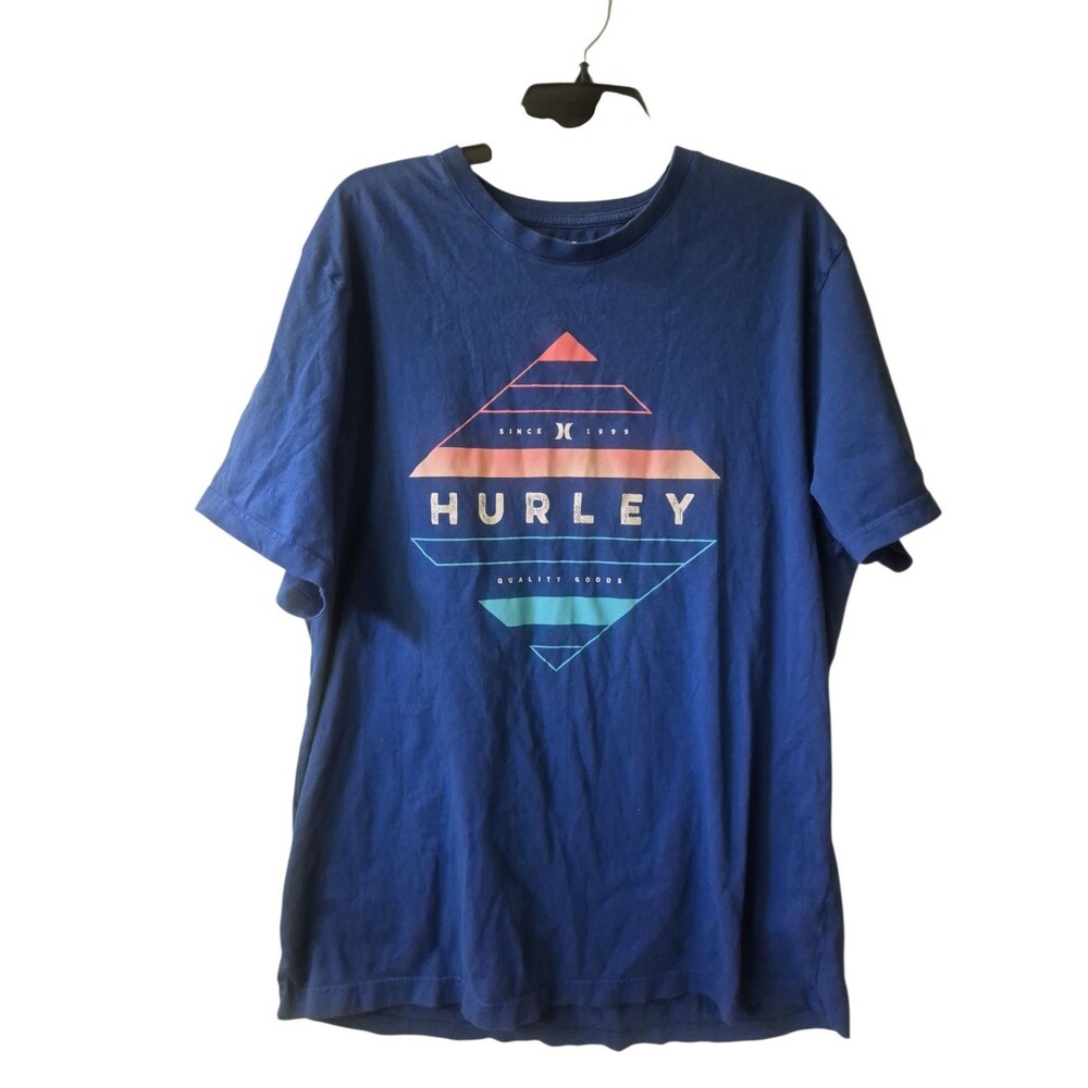 Hurley T-Shirt Men's Size XL Blue Logo Short Sleeve Crew Neck Cotton Beach Logo